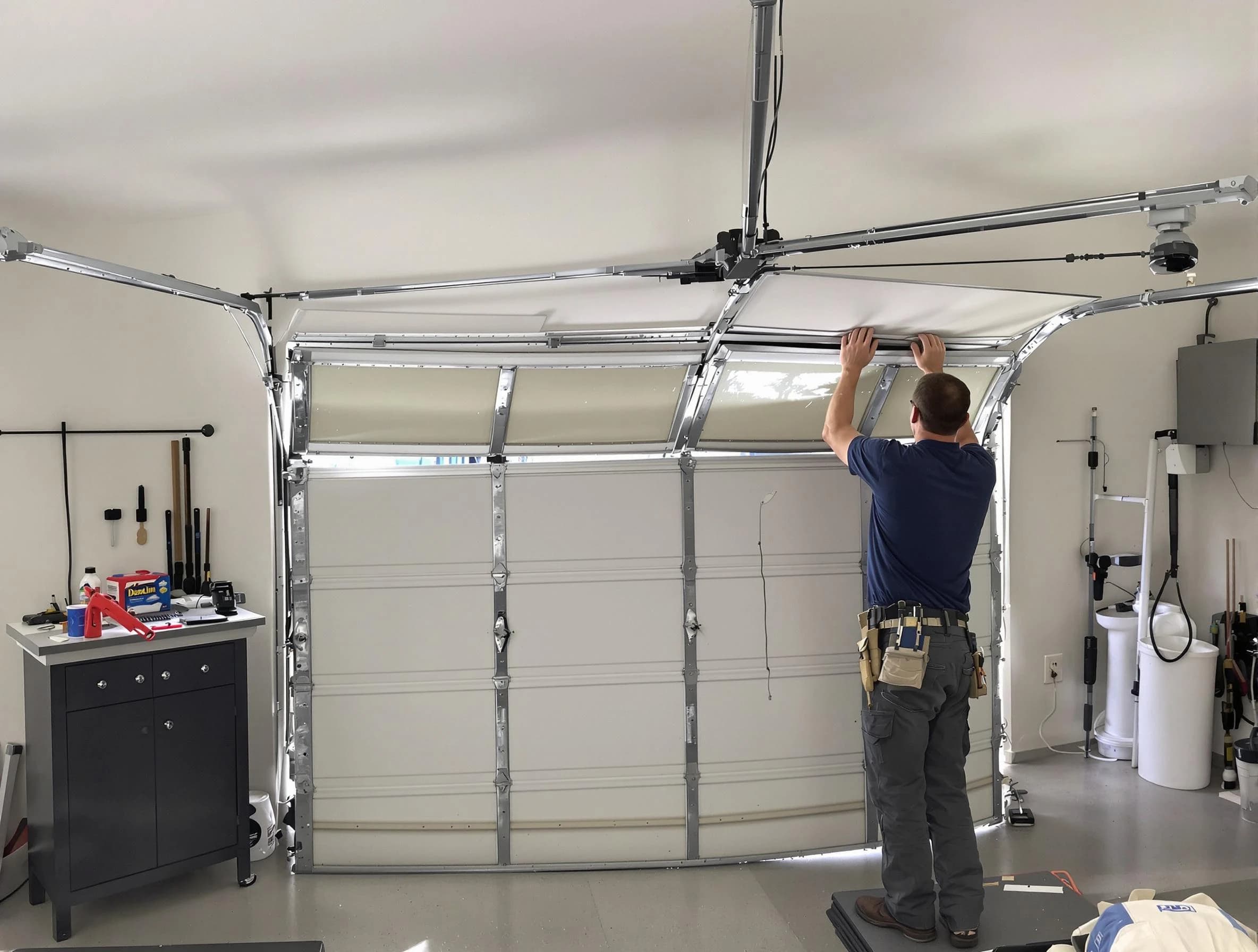 Bernards Garage Door Repair specialist performing precise section replacement on Bernards garage door