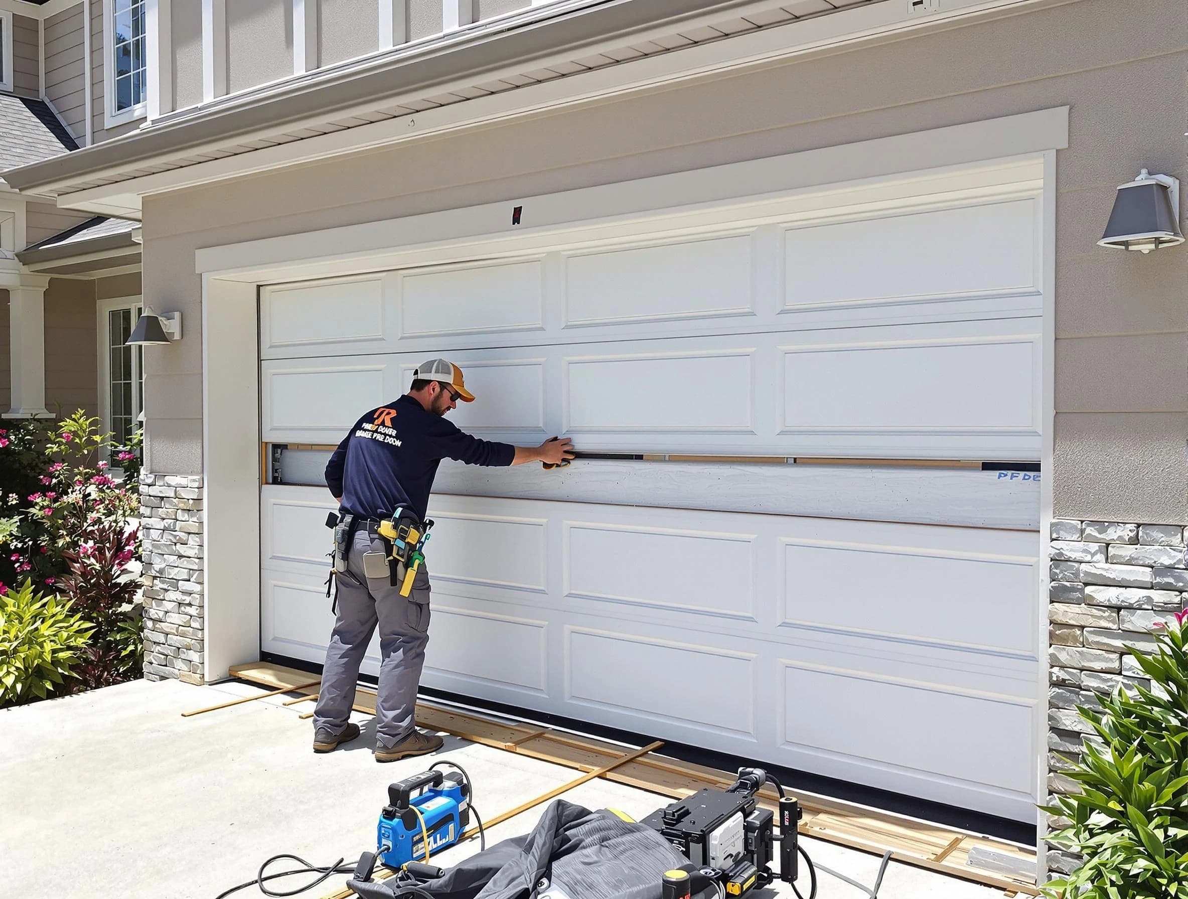 Bernards Garage Door Repair team performing complete garage door replacement at Bernards residence