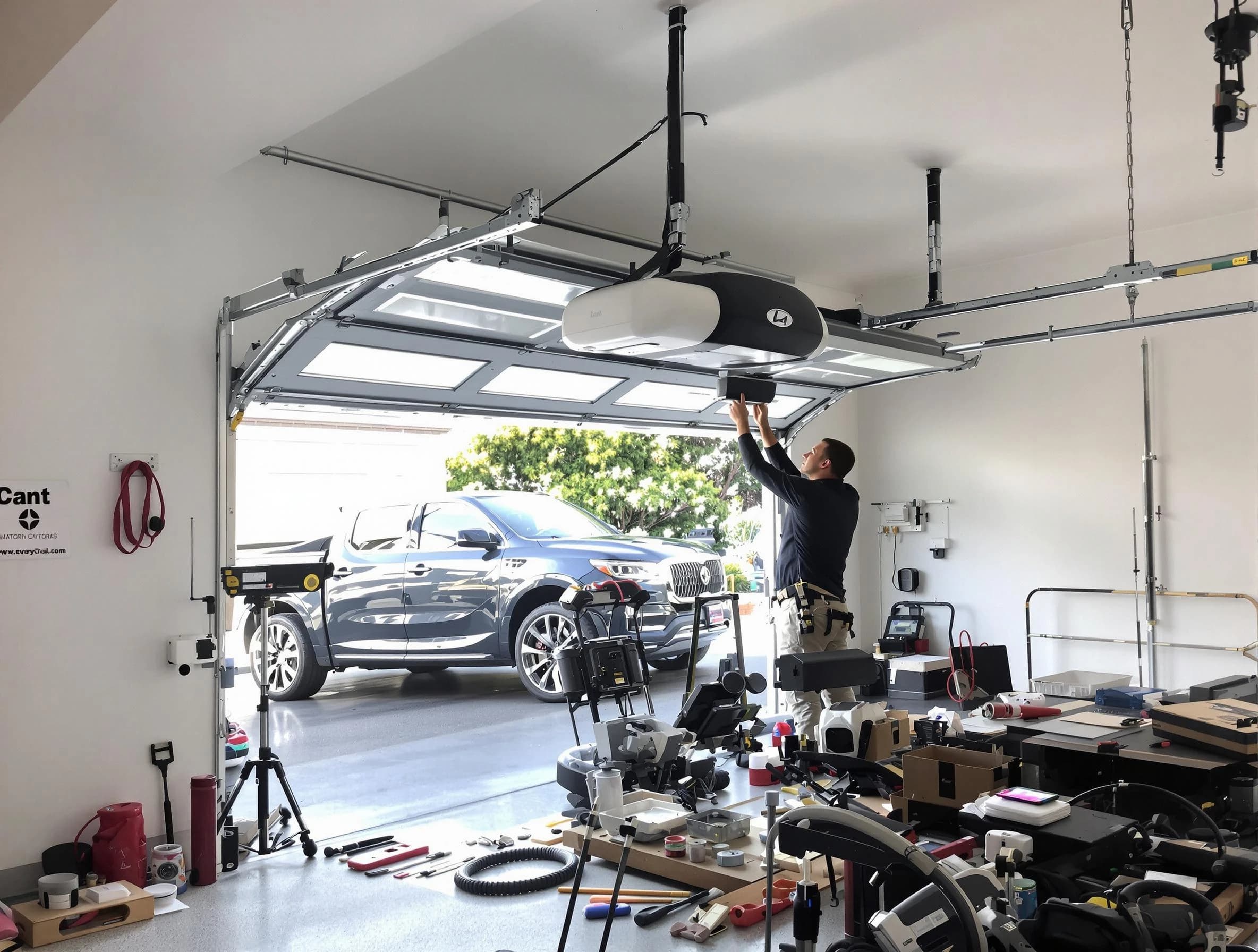 Bernards Garage Door Repair specialist installing smart garage door opener system in Bernards home
