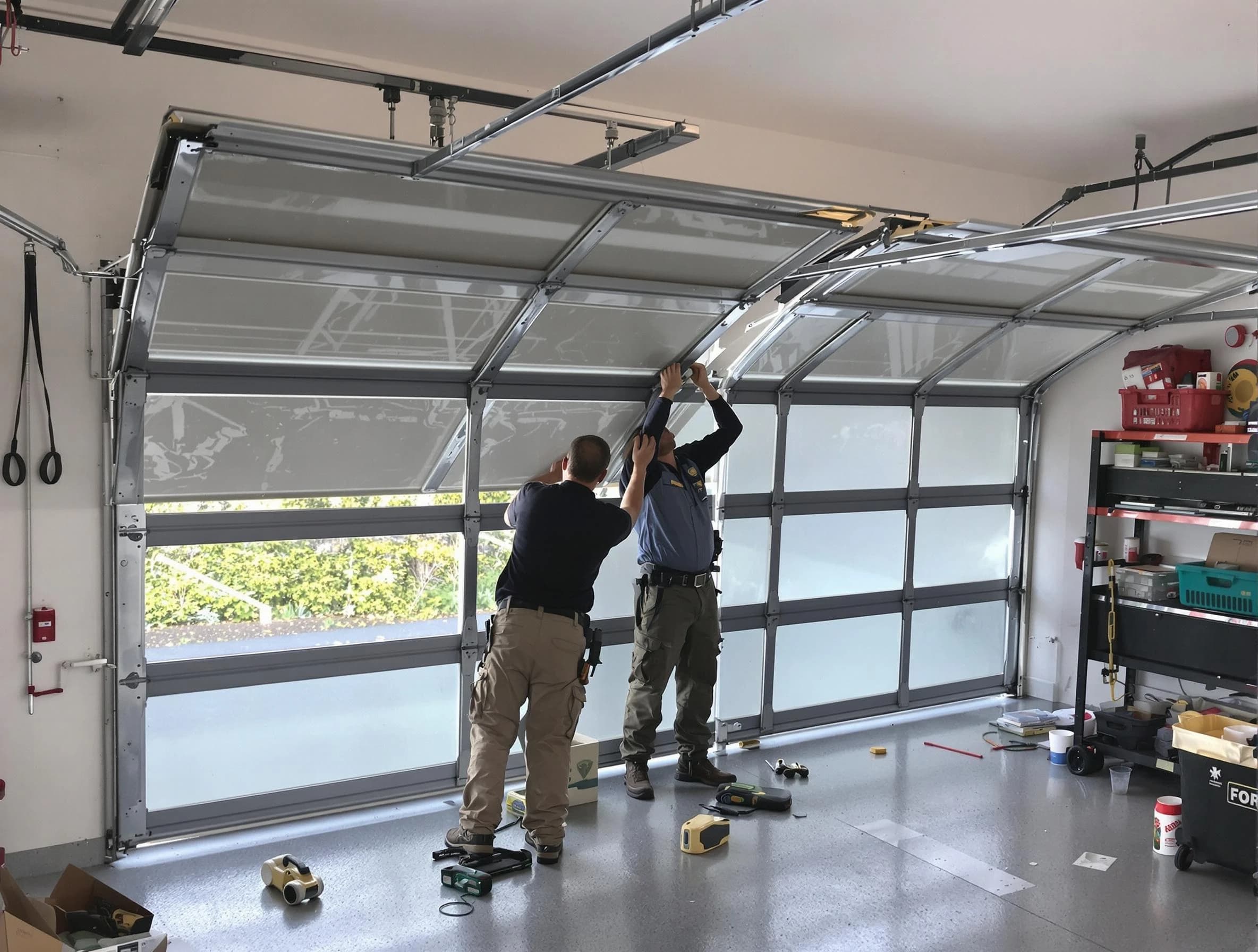 Bernards Garage Door Repair expert performing precise panel replacement on Bernards garage door